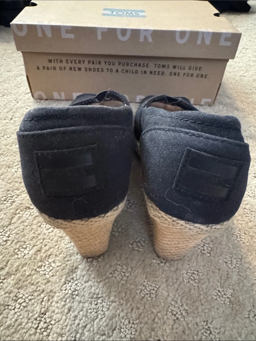 TOMS Women’s Black Canvas Peep-Toe Flats